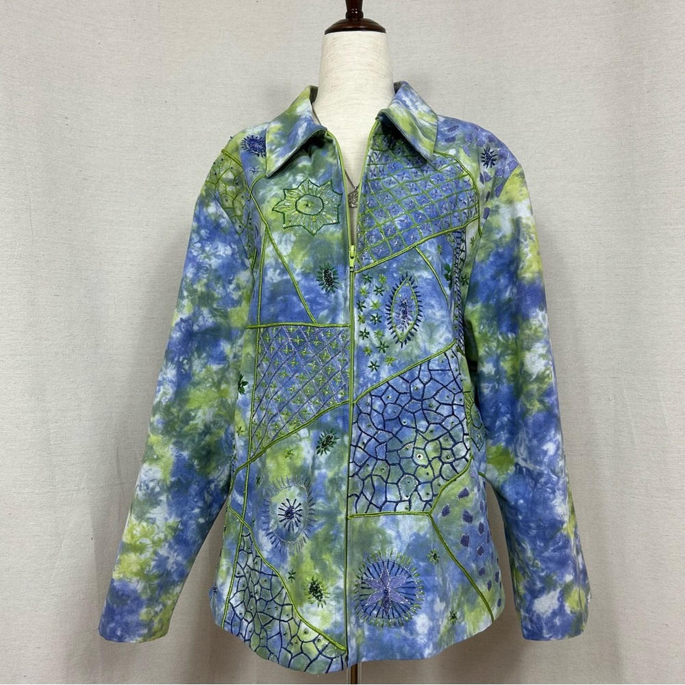 ANAGE Vintage 90th Colorful Embroidered Sequined Zip-Up Cotton Jacket